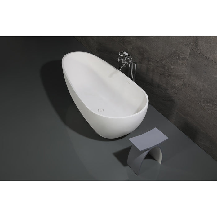 Kingston Sona VRTOV713422 - Arcticstone 72-Inch Solid Surface Egg Shaped Double Ended Freestanding Tub with Drain, Glossy White/Matte White