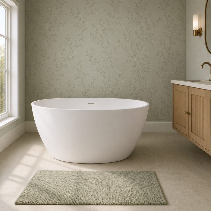 Kingston Sona VRTRO454523 - Arcticstone 45-Inch Solid Surface Round Double Ended Freestanding Tub with Drain, Matte White