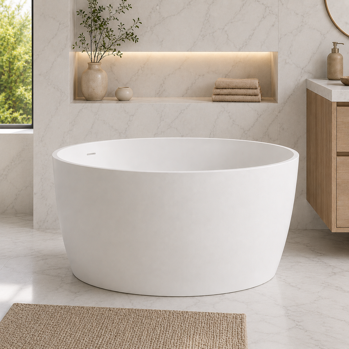 Kingston Sona VRTRS515124 - Arcticstone 51-Inch Solid Surface Round Double Ended Freestanding Tub with Drain, Matte White