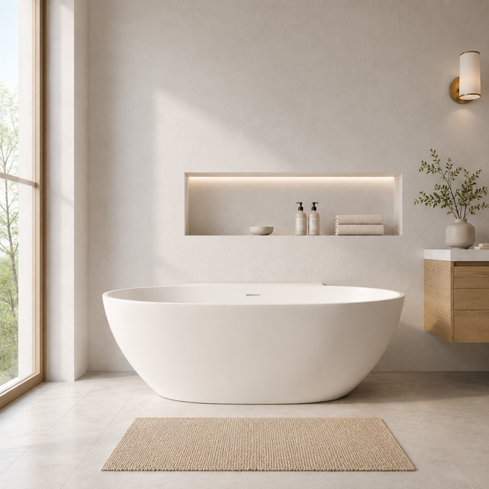 Kingston Sona VRTRS633522 - Arcticstone 63-Inch Solid Surface Oval Double Ended Freestanding Tub with Drain, Matte White