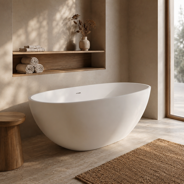 Kingston Sona VRTRS653123 - Arcticstone 65-Inch Solid Surface Oval Double Ended Freestanding Tub with Drain, Matte White