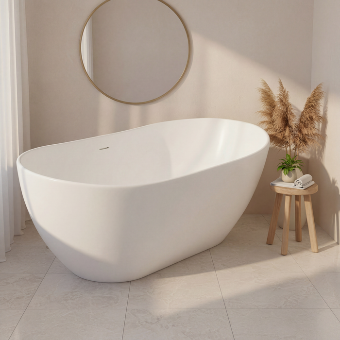 Kingston Sona VRTRS653224 - Arcticstone 65-Inch Solid Surface Oval Double Slipper Freestanding Tub with Drain, Matte White