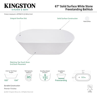 Kingston Sona VRTRS673123 - Arcticstone 67-Inch Solid Surface Oval Dou