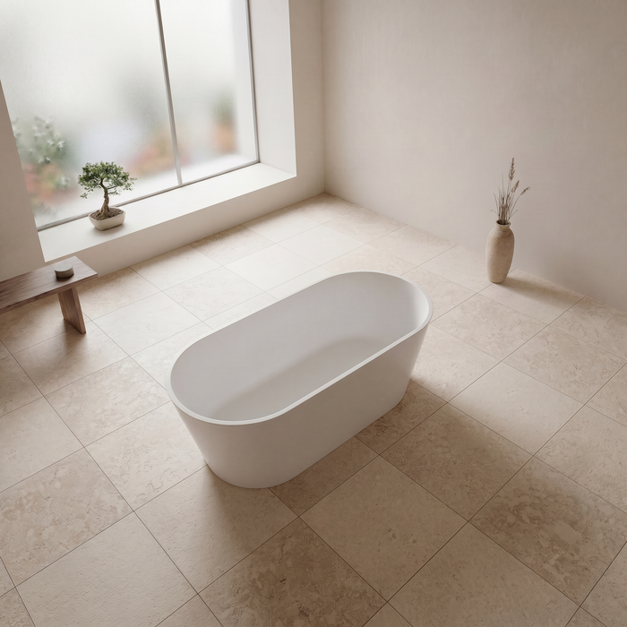 Kingston Sona VRTRS673123 - Arcticstone 67-Inch Solid Surface Oval Double Ended Freestanding Tub with Drain, Matte White