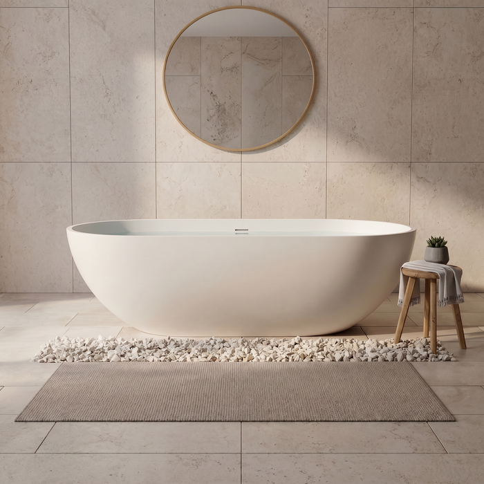 Kingston Sona VRTRS703520 - Arcticstone 70-Inch Solid Surface Oval Double Ended Freestanding Tub with Drain, Matte White