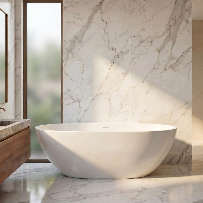 Kingston Sona VRTRS713522 - Arcticstone 71-Inch Solid Surface Oval Double Ended Freestanding Tub with Drain, Matte White