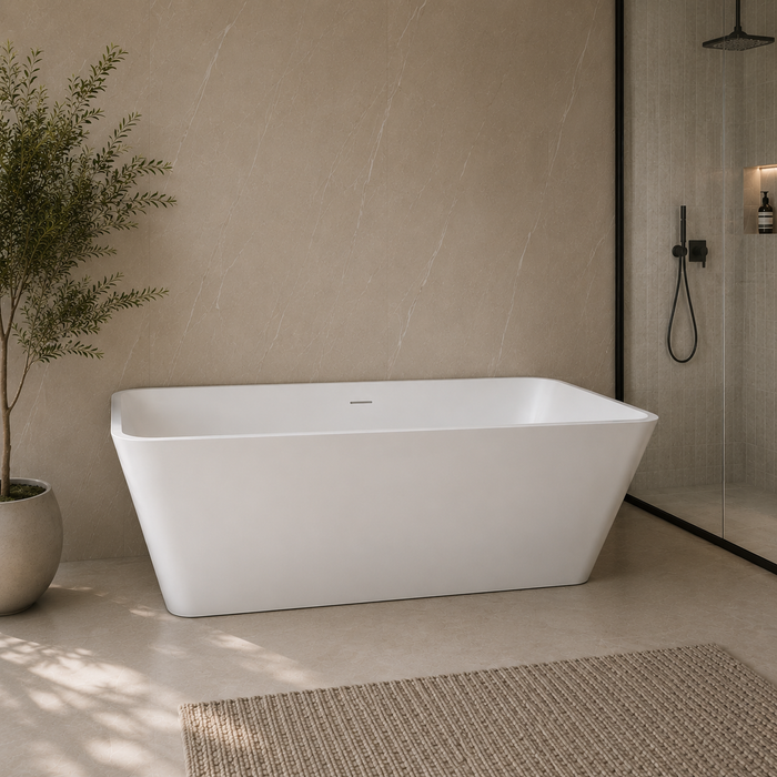 Kingston Sona VRTSQ592722 - Arcticstone 59-Inch Solid Surface Rectangular Double Ended Freestanding Tub with Drain, Matte White
