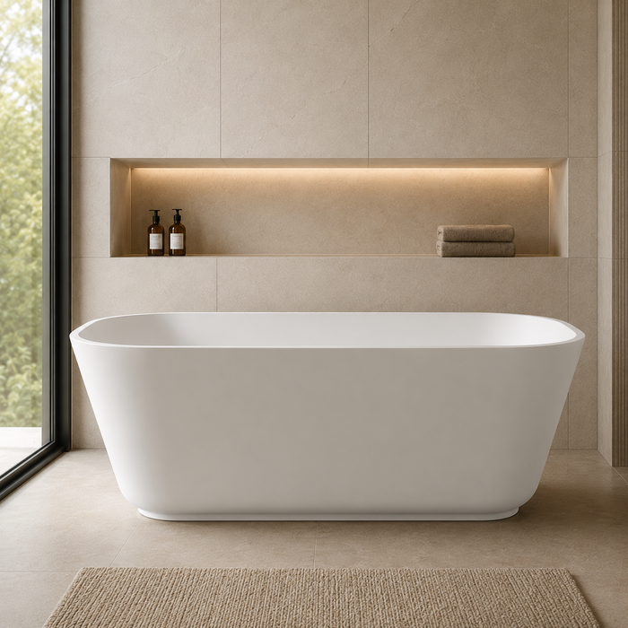 Kingston Sona VRTSQ653124 - Arcticstone 65-Inch Solid Surface Rectangular Double Ended Freestanding Tub with Drain, Matte White