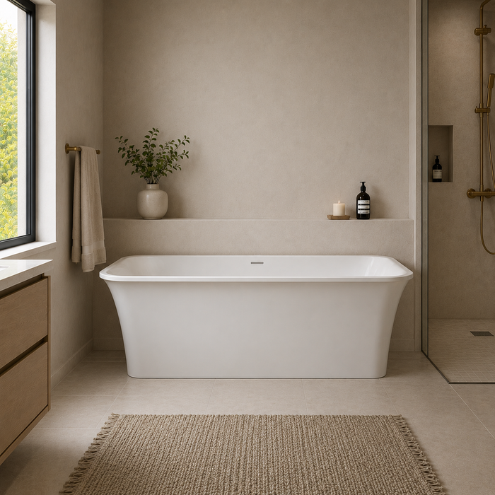Kingston Arcticstone VRTSQ673624 67-Inch Solid Surface Rectangular Double Ended Freestanding Tub with Drain, Matte White