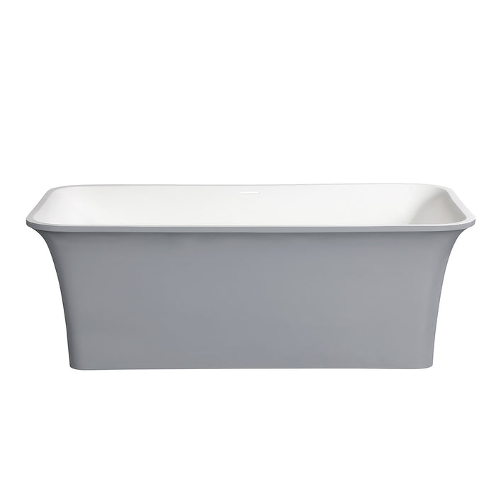 Kingston Arcticstone VRTSQ673624WG 67-Inch Solid Surface Rectangular Double Ended Freestanding Tub with Drain, Matte White/Gray