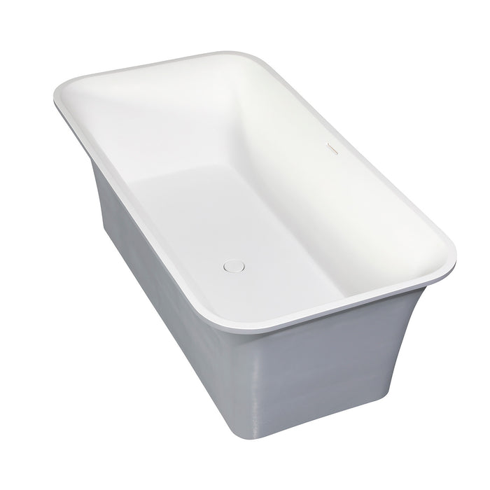Kingston Arcticstone VRTSQ673624WG 67-Inch Solid Surface Rectangular Double Ended Freestanding Tub with Drain, Matte White/Gray