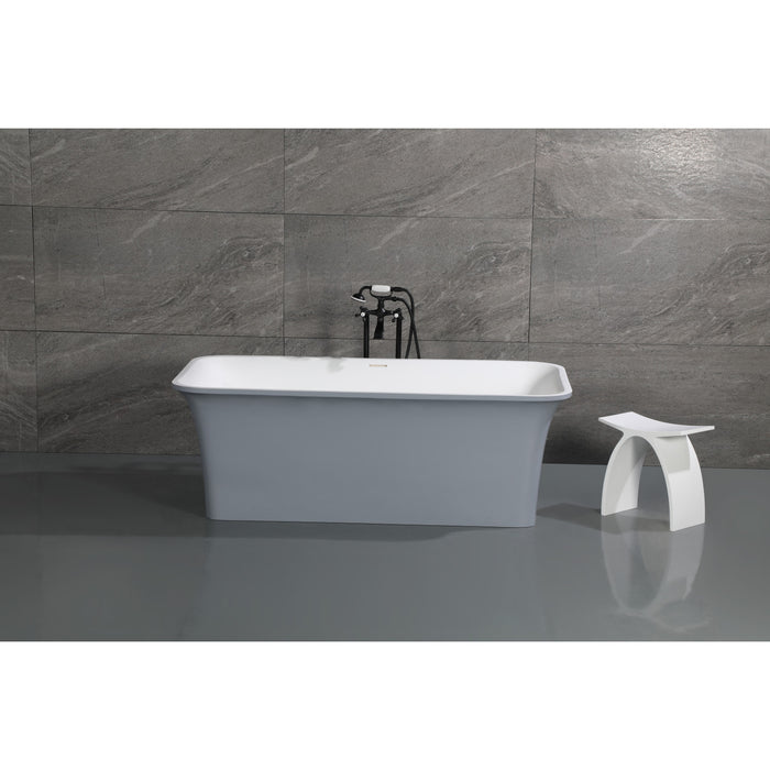 Kingston Arcticstone VRTSQ673624WG 67-Inch Solid Surface Rectangular Double Ended Freestanding Tub with Drain, Matte White/Gray