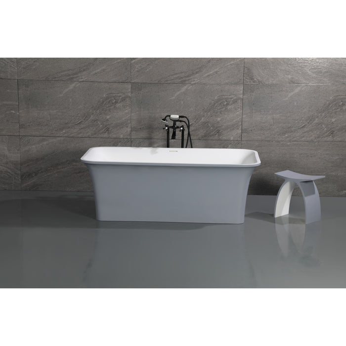 Kingston Arcticstone VRTSQ673624WG 67-Inch Solid Surface Rectangular Double Ended Freestanding Tub with Drain, Matte White/Gray
