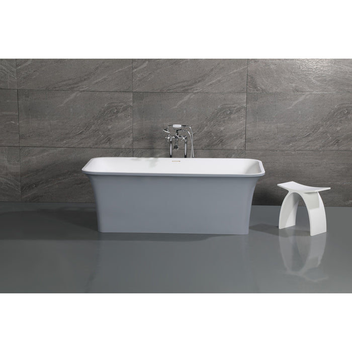 Kingston Arcticstone VRTSQ673624WG 67-Inch Solid Surface Rectangular Double Ended Freestanding Tub with Drain, Matte White/Gray