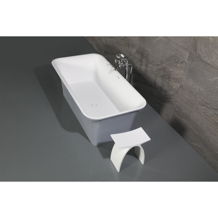 Kingston Arcticstone VRTSQ673624WG 67-Inch Solid Surface Rectangular Double Ended Freestanding Tub with Drain, Matte White/Gray