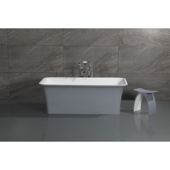 Kingston Arcticstone VRTSQ673624WG 67-Inch Solid Surface Rectangular Double Ended Freestanding Tub with Drain, Matte White/Gray