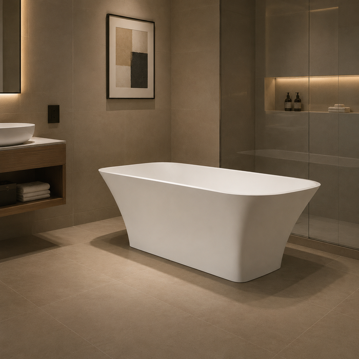 Kingston Sona VRTSQ683222 - Arcticstone 68-Inch Solid Surface Rectangular Double Ended Freestanding Tub with Drain, Matte White
