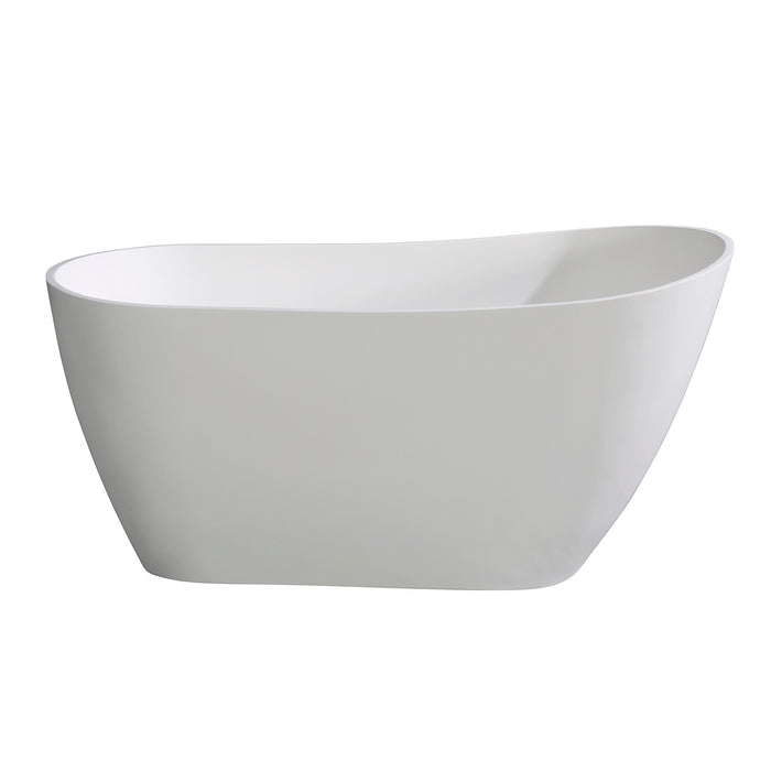 Arcticstone VRTSS513026 52-Inch Solid Surface Oval Single Slipper Freestanding Tub with Drain, Glossy White/Matte White