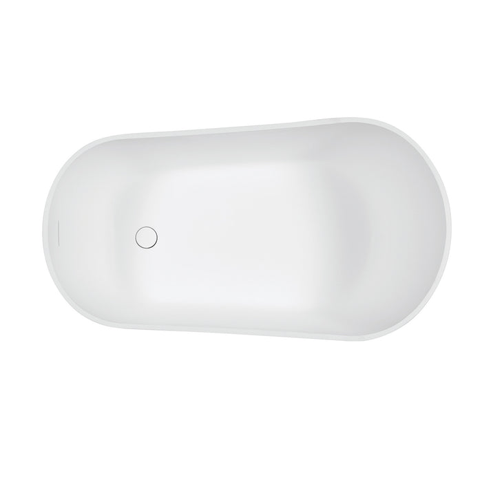 Arcticstone VRTSS513026 52-Inch Solid Surface Oval Single Slipper Freestanding Tub with Drain, Glossy White/Matte White