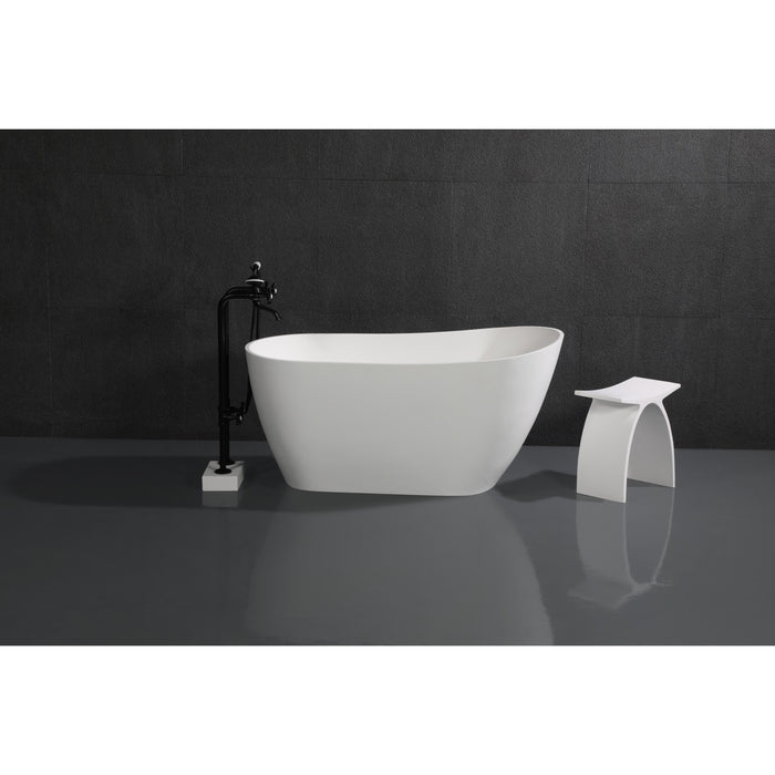 Arcticstone VRTSS513026 52-Inch Solid Surface Oval Single Slipper Freestanding Tub with Drain, Glossy White/Matte White