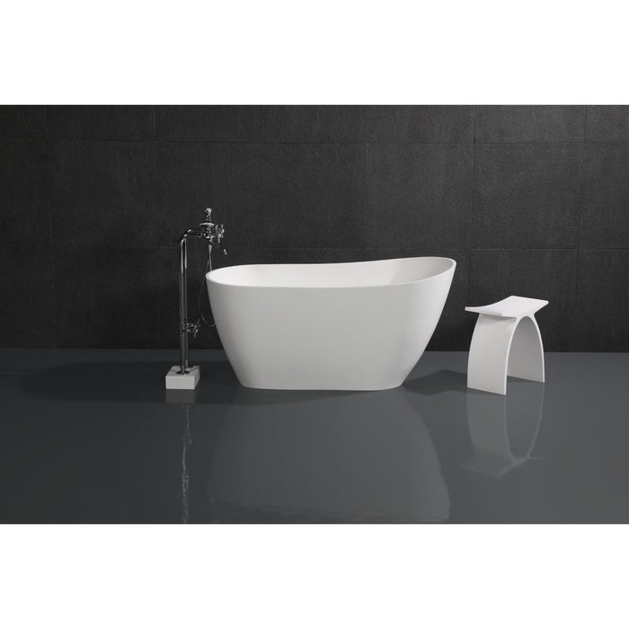 Arcticstone VRTSS513026 52-Inch Solid Surface Oval Single Slipper Freestanding Tub with Drain, Glossy White/Matte White