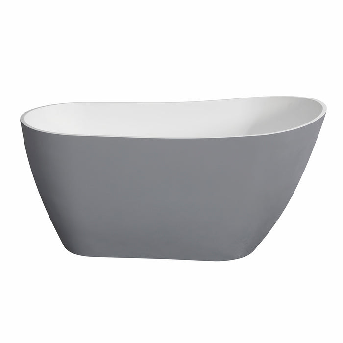 Arcticstone VRTSS513026WG 52-Inch Solid Surface Oval Single Slipper Freestanding Tub with Drain, Glossy White/Matte Gray