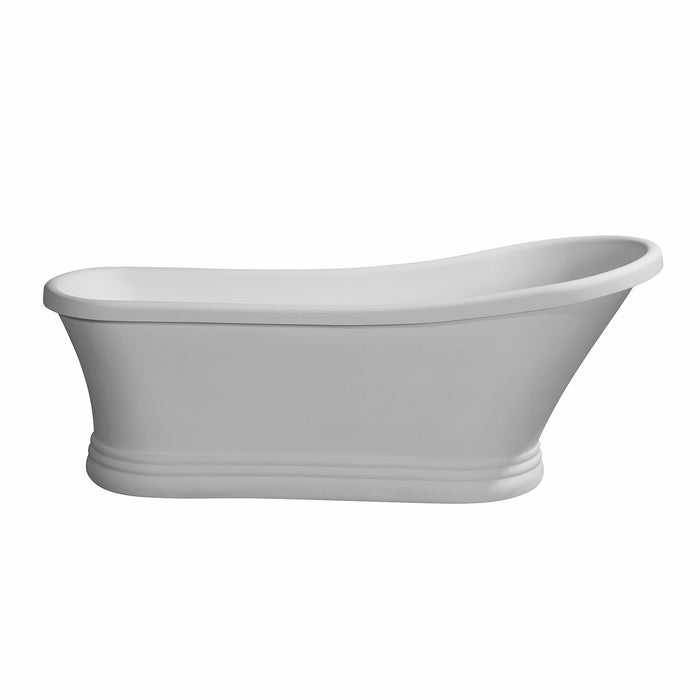 Kingston Arcticstone VRTSS673026 68-Inch Solid Surface Oval Single Slipper Pedestal Tub with Drain (No Faucet Drillings), Glossy White/Matte White