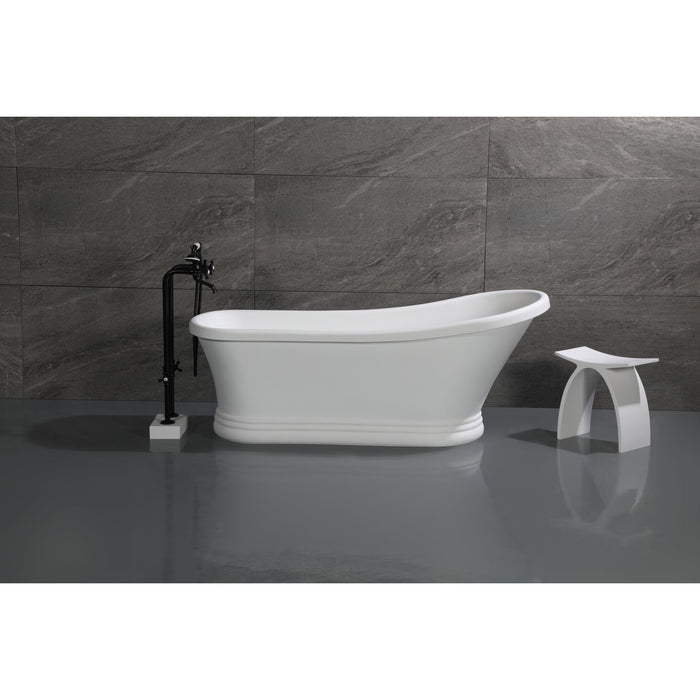 Kingston Arcticstone VRTSS673026 68-Inch Solid Surface Oval Single Slipper Pedestal Tub with Drain (No Faucet Drillings), Glossy White/Matte White