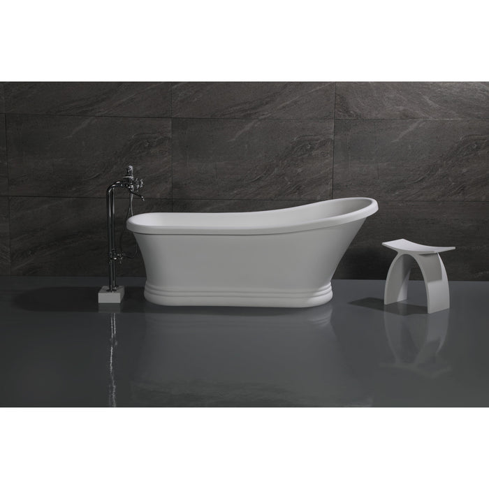 Kingston Arcticstone VRTSS673026 68-Inch Solid Surface Oval Single Slipper Pedestal Tub with Drain (No Faucet Drillings), Glossy White/Matte White