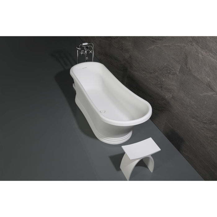 Kingston Arcticstone VRTSS673026 68-Inch Solid Surface Oval Single Slipper Pedestal Tub with Drain (No Faucet Drillings), Glossy White/Matte White