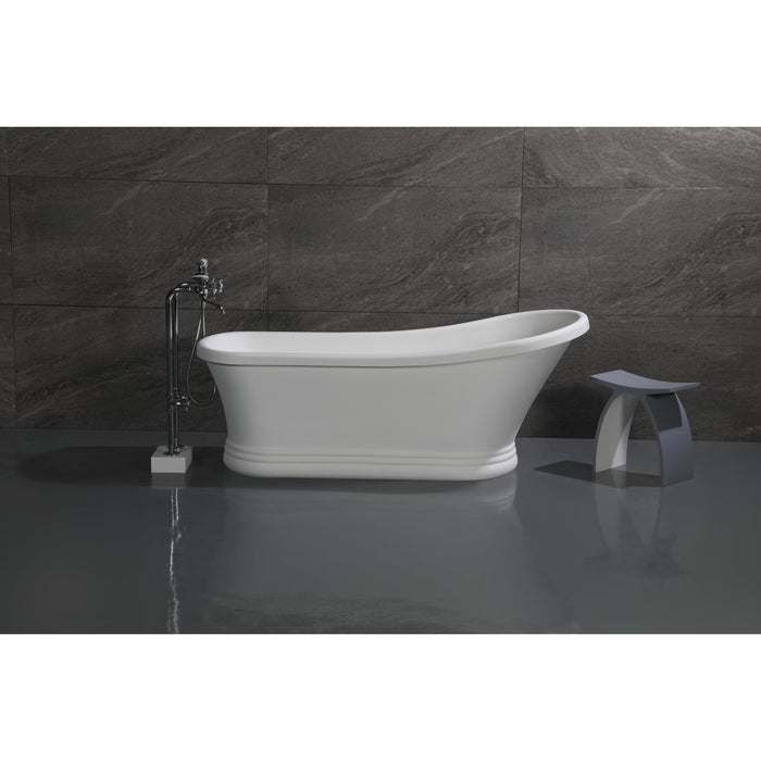 Kingston Arcticstone VRTSS673026 68-Inch Solid Surface Oval Single Slipper Pedestal Tub with Drain (No Faucet Drillings), Glossy White/Matte White