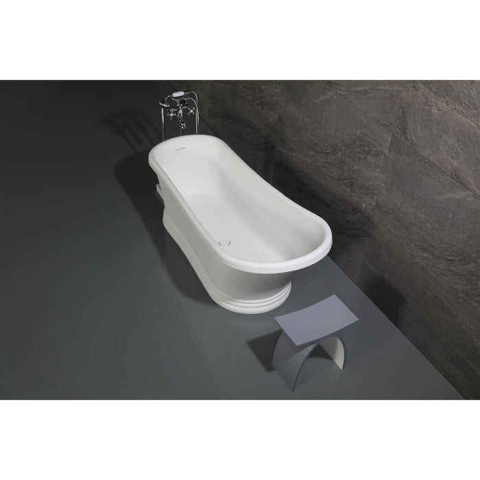 Kingston Arcticstone VRTSS673026 68-Inch Solid Surface Oval Single Slipper Pedestal Tub with Drain (No Faucet Drillings), Glossy White/Matte White