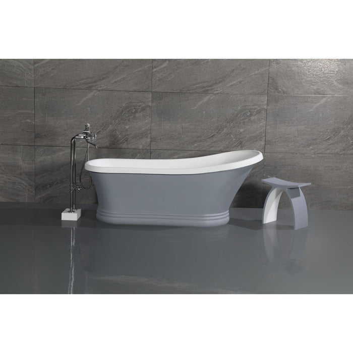 Kingston Arcticstone VRTSS673026WG 68-Inch Solid Surface Oval Single Slipper Pedestal Tub with Drain (No Faucet Drillings), Glossy White/Matte Gray