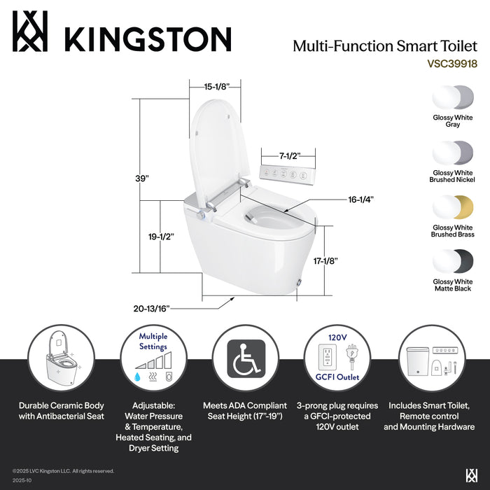 Edison VSC3991 Smart Toilet, White/Grey