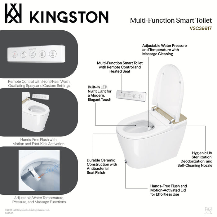 Upton VSC39918 Smart Toilet, White/Brushed Nickel