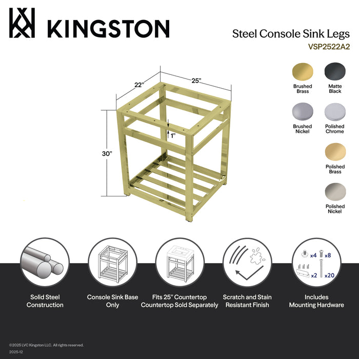 Kingston Sona VSP2522A2 - Kingston Commercial Steel Console Sink Base, Polished Brass