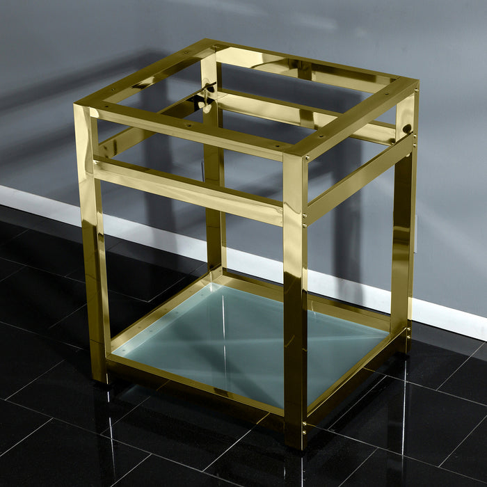 Kingston Kingston Commercial VSP2522B7 Steel Console Sink Base with Glass Shelf, Frosted Glass/Brushed Brass