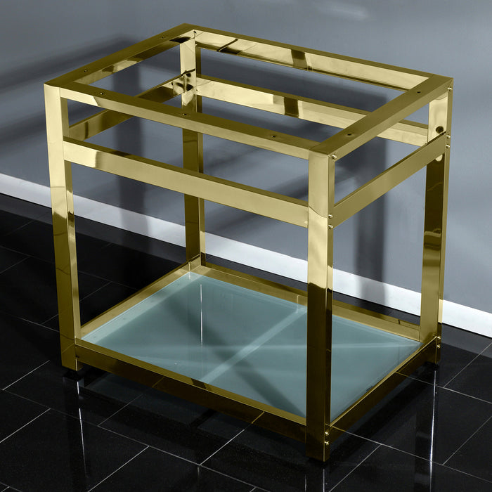 Kingston Sona VSP3122B7 - Kingston Commercial Steel Console Sink Base with Glass Shelf, Frosted Glass/Brushed Brass