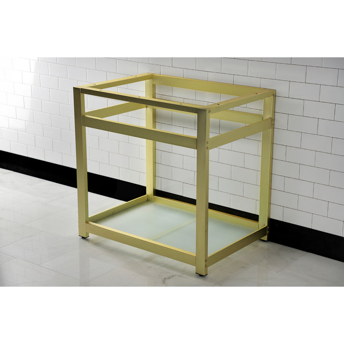 Kingston Sona VSP3122B7 - Kingston Commercial Steel Console Sink Base with Glass Shelf, Frosted Glass/Brushed Brass