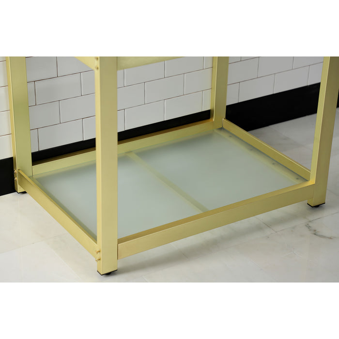 Kingston Sona VSP3122B7 - Kingston Commercial Steel Console Sink Base with Glass Shelf, Frosted Glass/Brushed Brass