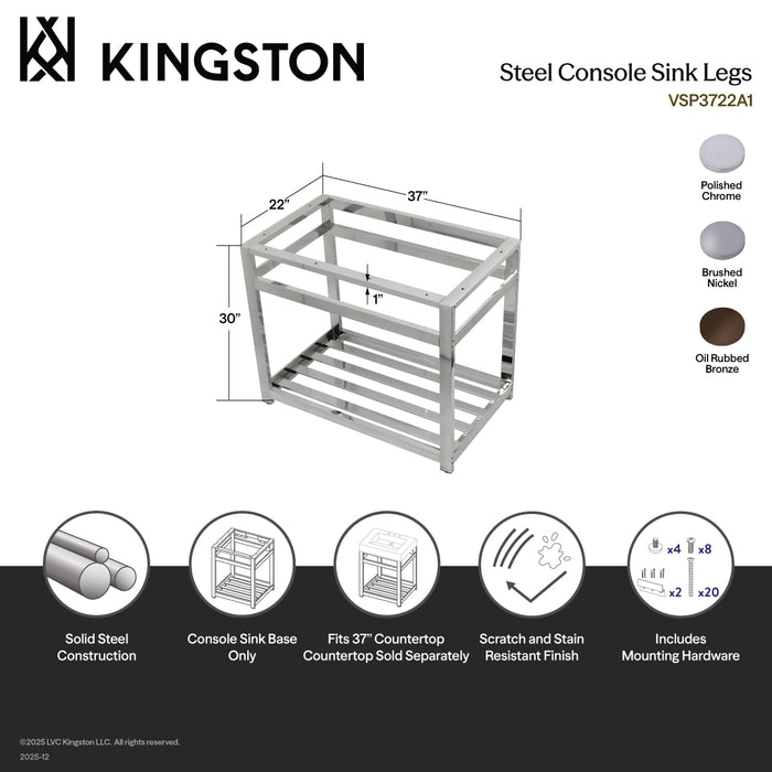 Kingston Kingston Commercial VSP3722A1 Steel Console Sink Base, Polished Chrome