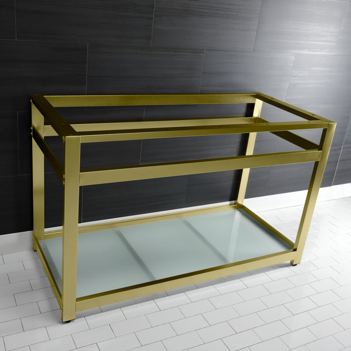 Kingston Kingston Commercial VSP4922B7 Steel Console Sink Base with Glass Shelf, Frosted Glass/Brushed Brass