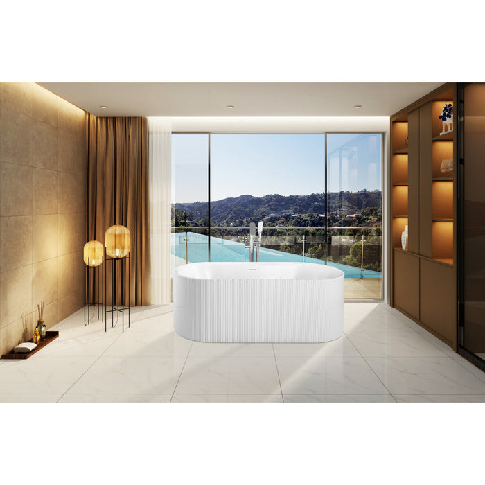 Kingston Aqua Eden VT593023E 59-Inch Acrylic Oval Double Ended Freestanding Tub with Drain, Glossy White