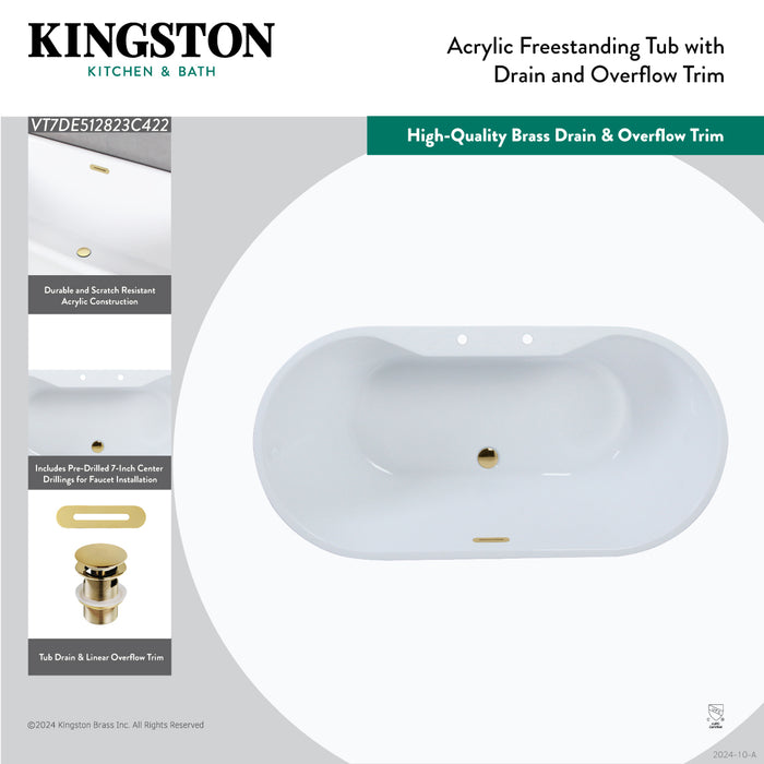 Kingston Sona VT7DE512823C428 - Aqua Eden 51-Inch Acrylic Oval Double Ended Freestanding Tub with Drain, Glossy White/Brushed Nickel