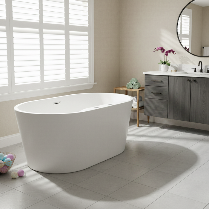 Kingston Sona VT7DE513423 - Aqua Eden 51-Inch Acrylic Oval Double Ended Freestanding Tub with Drain, Glossy White