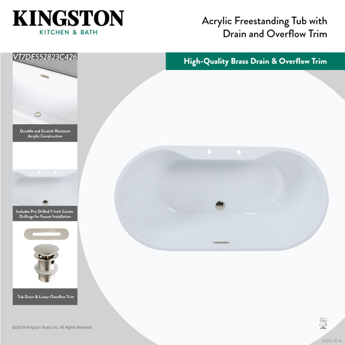 Kingston Sona VT7DE552823C423 - Aqua Eden 55-Inch Acrylic Oval Double Ended Freestanding Tub with Drain, Glossy White/Antique Brass
