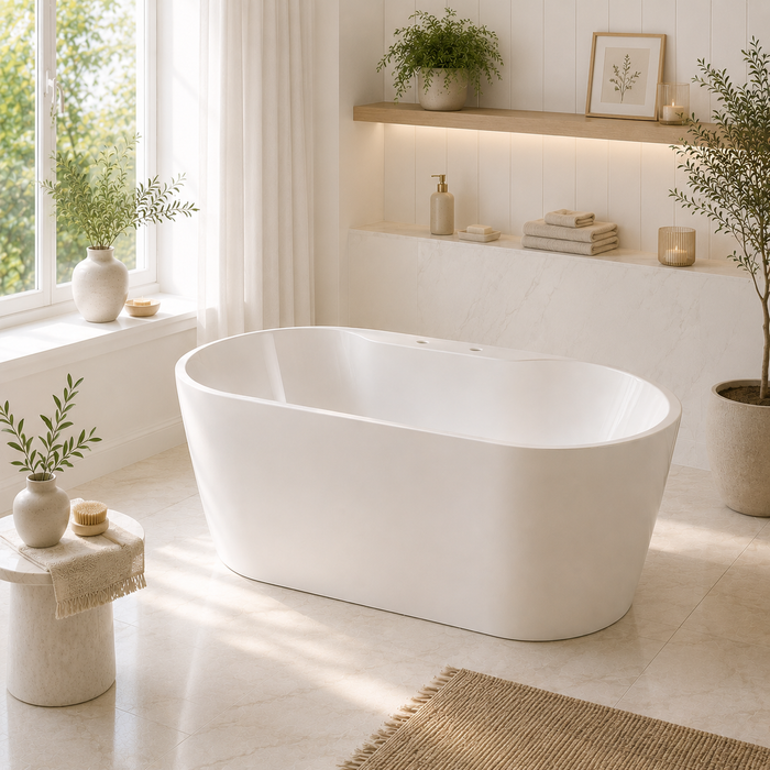 Kingston Sona VT7DE552823 - Aqua Eden 55-Inch Acrylic Oval Double Ended Freestanding Tub with Drain, Glossy White