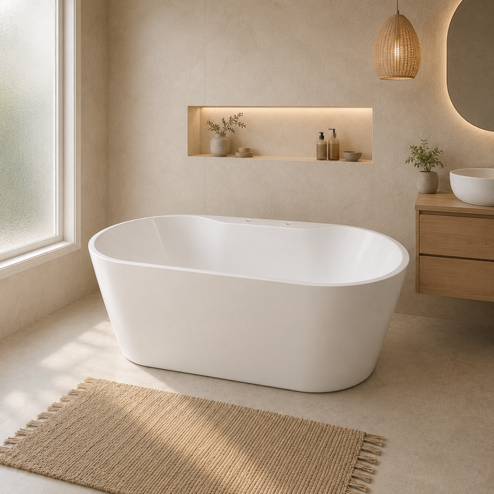 Kingston Sona VT7DE593023C420 - Aqua Eden 59-Inch Acrylic Oval Double Ended Freestanding Tub with Drain, Glossy White/Matte Black