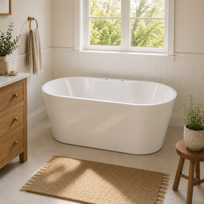 Kingston Sona VT7DE593023C422 - Aqua Eden 59-Inch Acrylic Oval Double Ended Freestanding Tub with Drain, Glossy White/Polished Brass