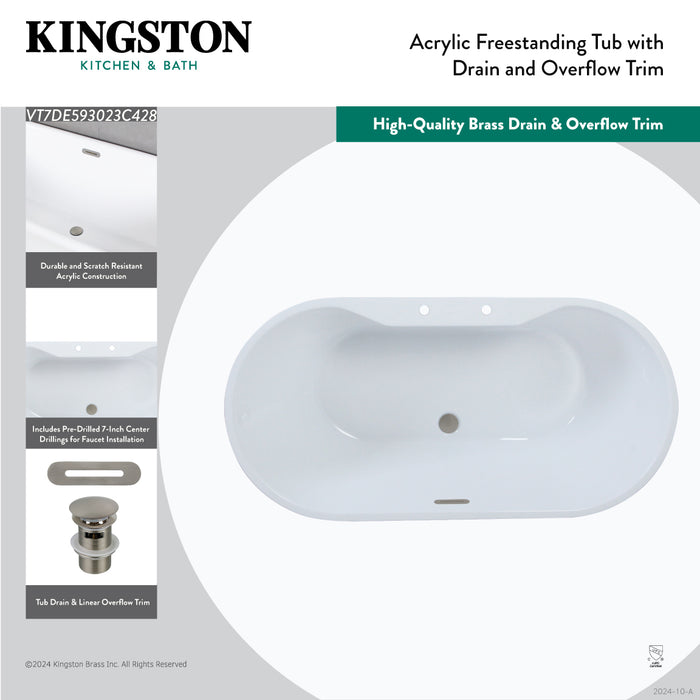 Kingston Sona VT7DE593023C423 - Aqua Eden 59-Inch Acrylic Oval Double Ended Freestanding Tub with Drain, Glossy White/Antique Brass